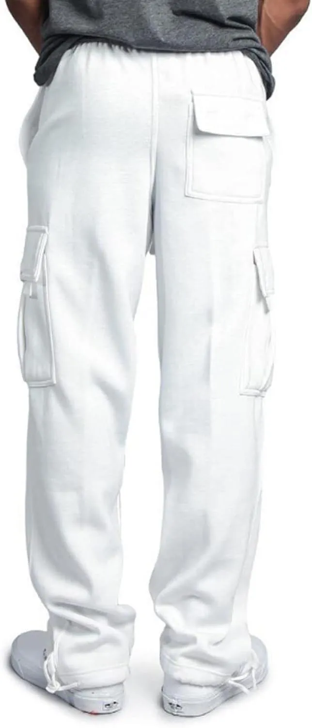 2024 Men's Fleece Cargo Sweatpants Drawstring Loose Fit Jogger Pants for Men with Pockets Stylish Hiking Work Trousers