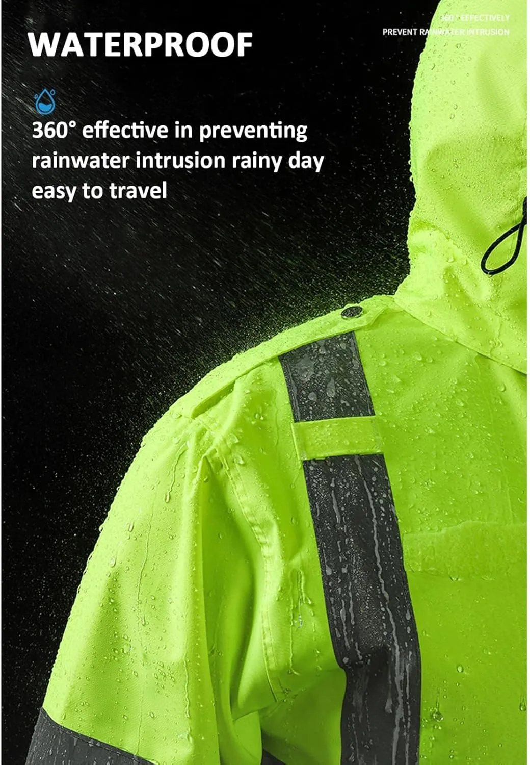 2pcs Safety Rainsuit for Men, Waterproof Reflective Rain Jacket Gear Pants, Rain Suit with Hood, Safety Worker Rain Gear