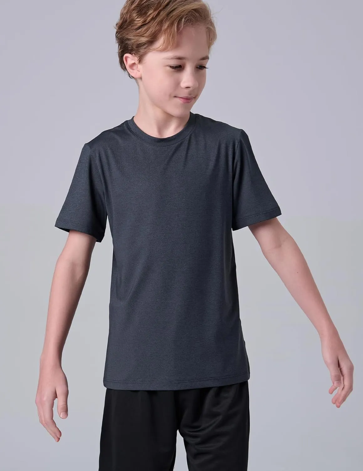 5 Pack Boys Athletic Shirts, Youth Activewear Dry Fit Tshirts for Kids, Short Sleeve Tees, Bulk Athletic Performance Clothing