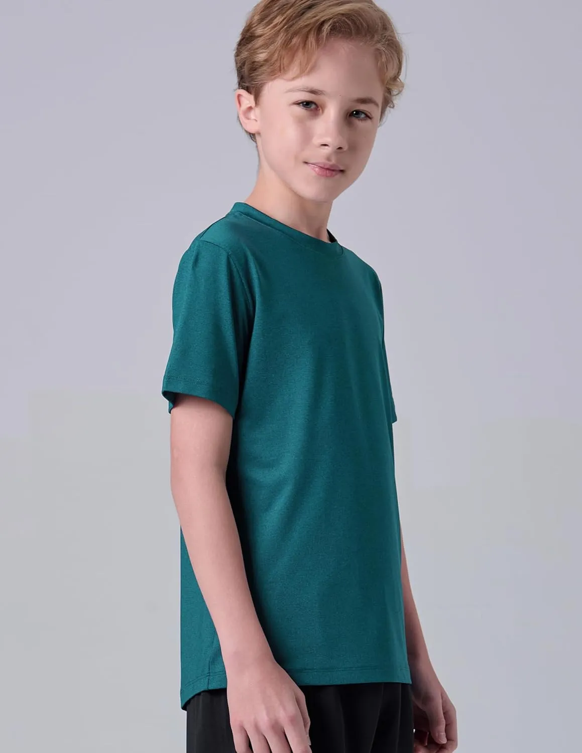 5 Pack Boys Athletic Shirts, Youth Activewear Dry Fit Tshirts for Kids, Short Sleeve Tees, Bulk Athletic Performance Clothing