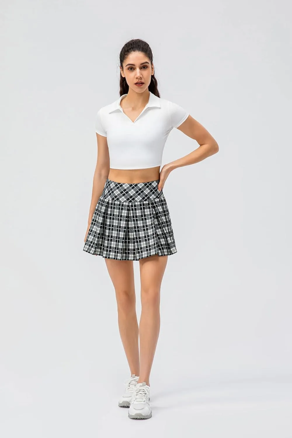 Amxiway Women's Pleated Tennis Skirts with Shorts Mini Plaid Golf Skort High Waisted Skorts Athletic Workout Skater Skirt