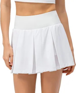 Amxiway Women's Pleated Tennis Skirts with Shorts Mini Plaid Golf Skort High Waisted Skorts Athletic Workout Skater Skirt
