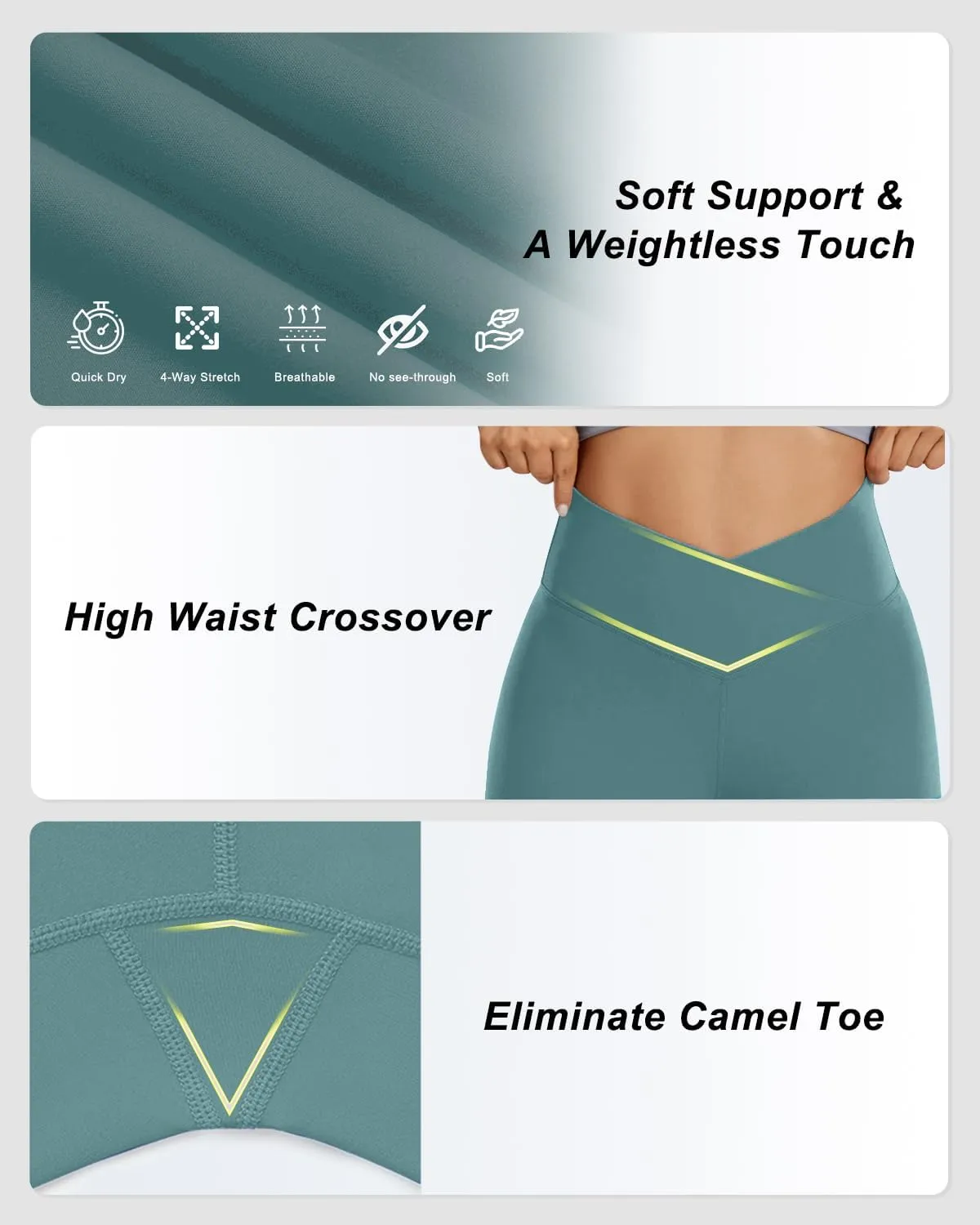 Aoliks Crossover Flare Leggings for Women,High Waisted Bootcut Yoga Pants Workout Bell Bottom Leggings