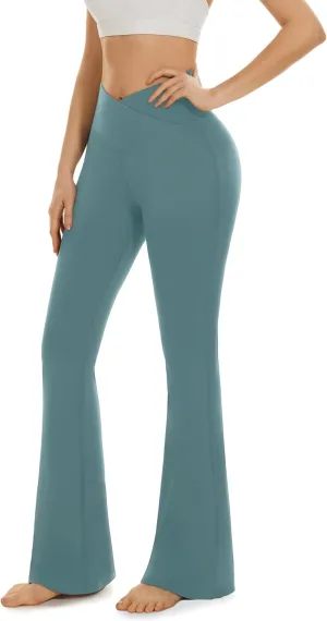 Aoliks Crossover Flare Leggings for Women,High Waisted Bootcut Yoga Pants Workout Bell Bottom Leggings