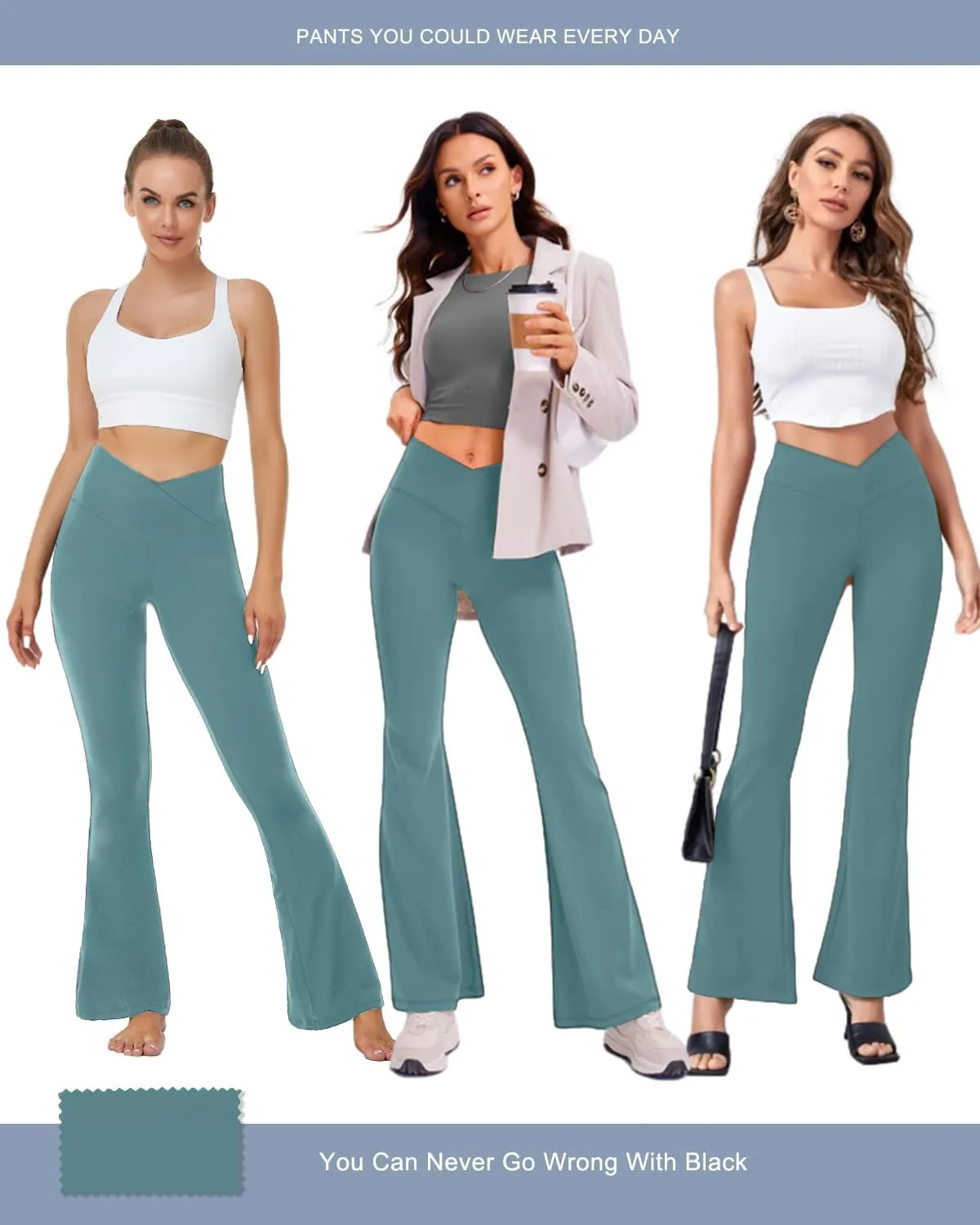 Aoliks Crossover Flare Leggings for Women,High Waisted Bootcut Yoga Pants Workout Bell Bottom Leggings