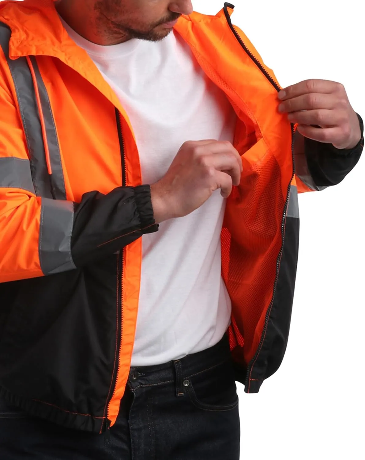 Bass Creek Outfitters Men's Hi Vis Jacket - ANSI Class 3 Safety Rain High Vis Waterproof Reflective Workwear (Sizes: M-XXL)