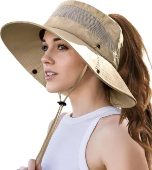 Beach Sun Hats for Women UV Protection High Ponytail Hole UPF 50  Fishing Safari Garden Hiking Hat Packable