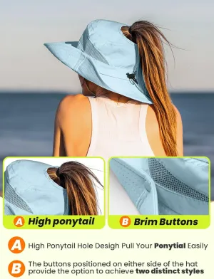 Beach Sun Hats for Women UV Protection High Ponytail Hole UPF 50  Fishing Safari Garden Hiking Hat Packable