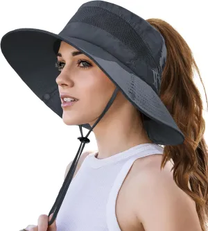 Beach Sun Hats for Women UV Protection High Ponytail Hole UPF 50  Fishing Safari Garden Hiking Hat Packable