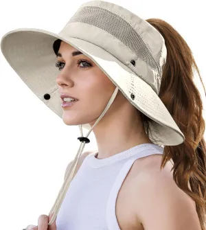 Beach Sun Hats for Women UV Protection High Ponytail Hole UPF 50  Fishing Safari Garden Hiking Hat Packable