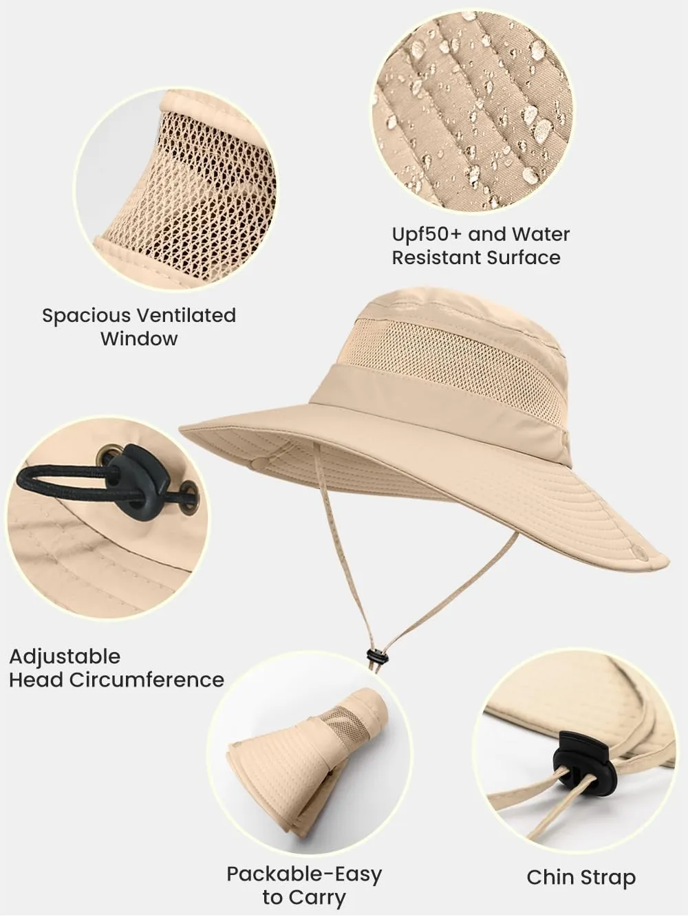 Beach Sun Hats for Women UV Protection High Ponytail Hole UPF 50  Fishing Safari Garden Hiking Hat Packable