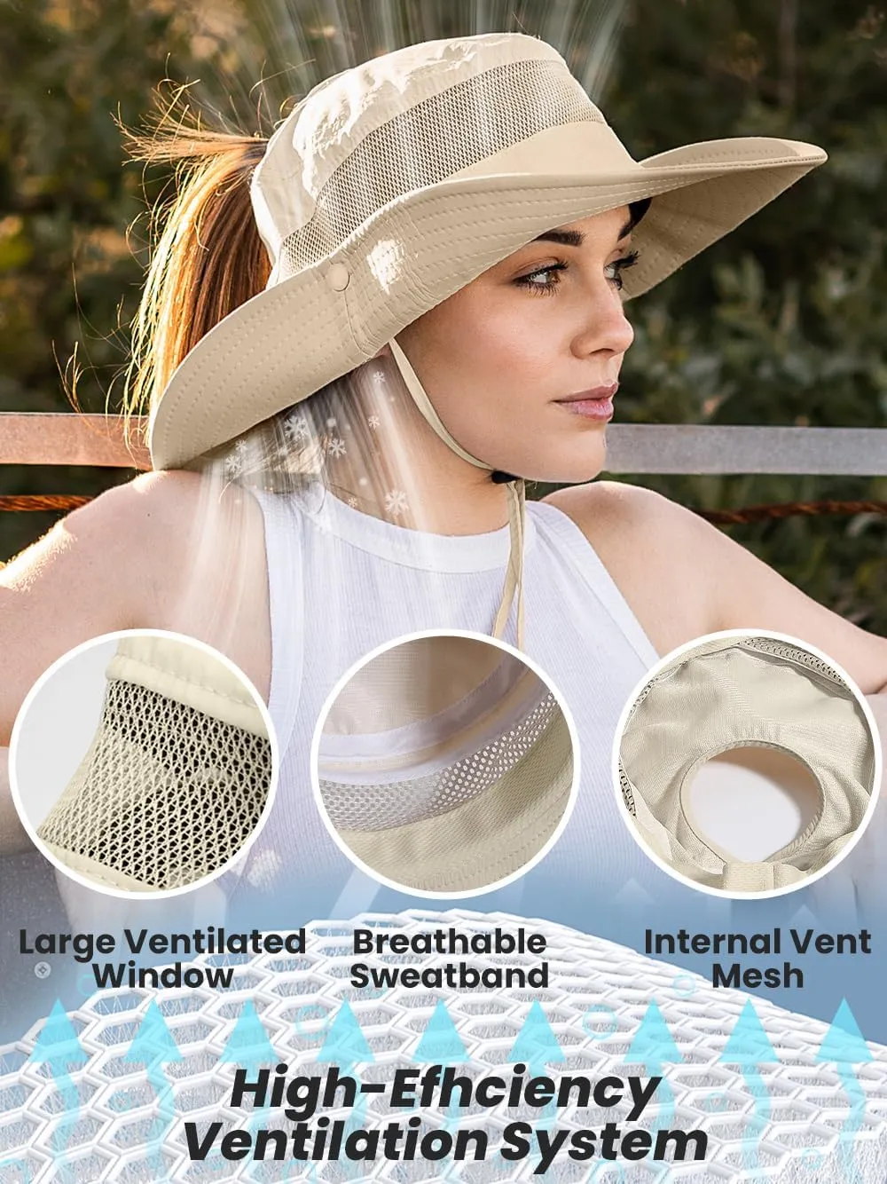 Beach Sun Hats for Women UV Protection High Ponytail Hole UPF 50  Fishing Safari Garden Hiking Hat Packable
