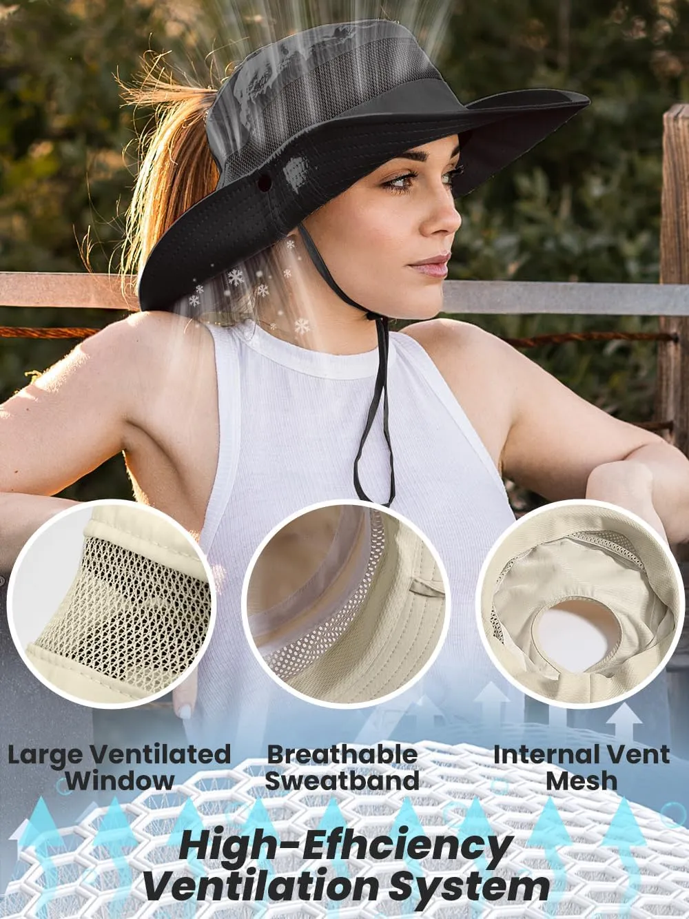 Beach Sun Hats for Women UV Protection High Ponytail Hole UPF 50  Fishing Safari Garden Hiking Hat Packable