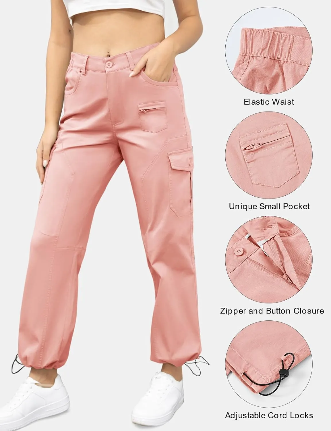 BGOWATU Women's Hiking Cargo Pants Joggers Stretch Outdoor Casual Travel Sweatpants with 6 Pockets