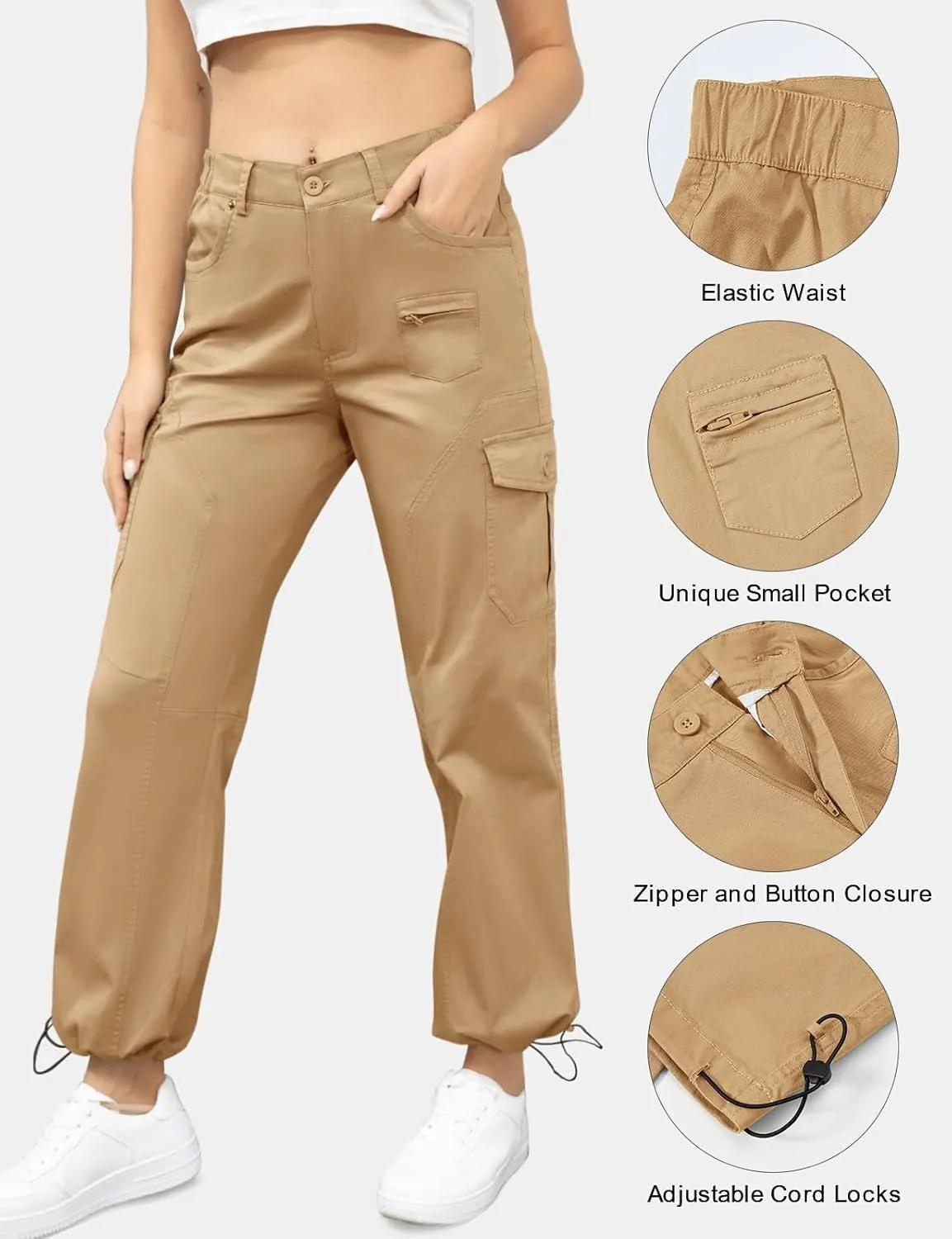 BGOWATU Women's Hiking Cargo Pants Joggers Stretch Outdoor Casual Travel Sweatpants with 6 Pockets