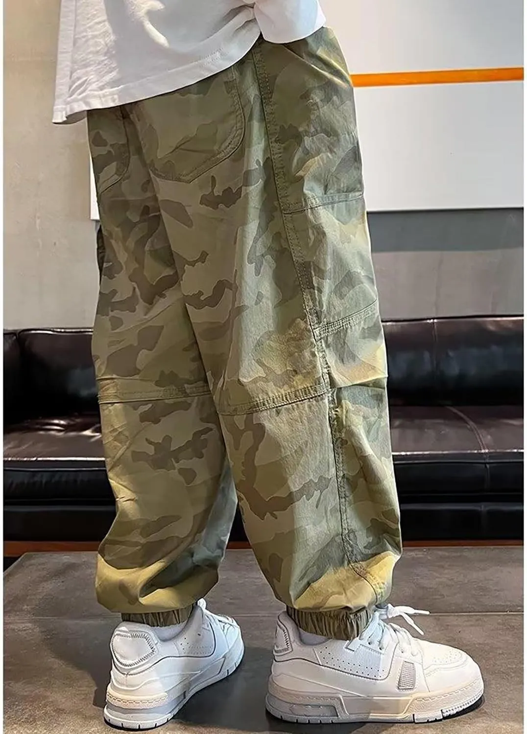 BINPAW Boys Camo Cargo Pants Youth Kids Elastic Waist Casual Jogging Trousers with Pockets 5-14 Years
