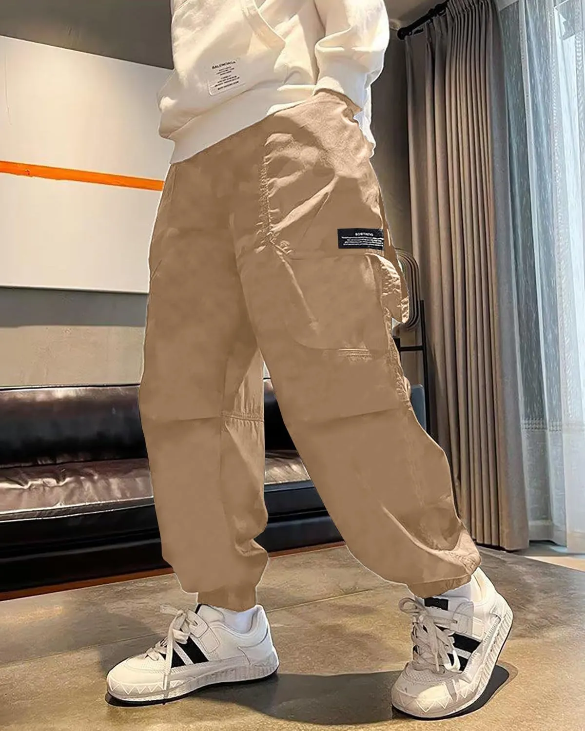 BINPAW Boys Camo Cargo Pants Youth Kids Elastic Waist Casual Jogging Trousers with Pockets 5-14 Years