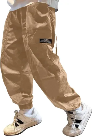 BINPAW Boys Camo Cargo Pants Youth Kids Elastic Waist Casual Jogging Trousers with Pockets 5-14 Years