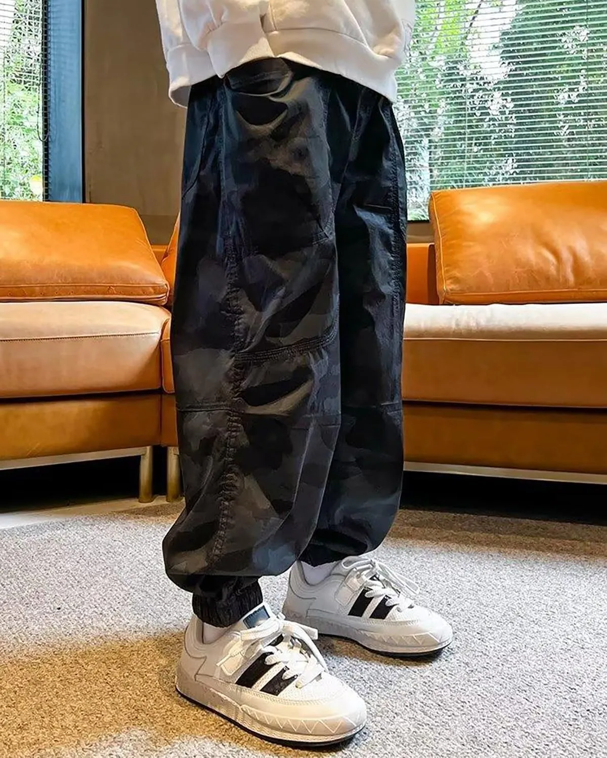 BINPAW Boys Camo Cargo Pants Youth Kids Elastic Waist Casual Jogging Trousers with Pockets 5-14 Years