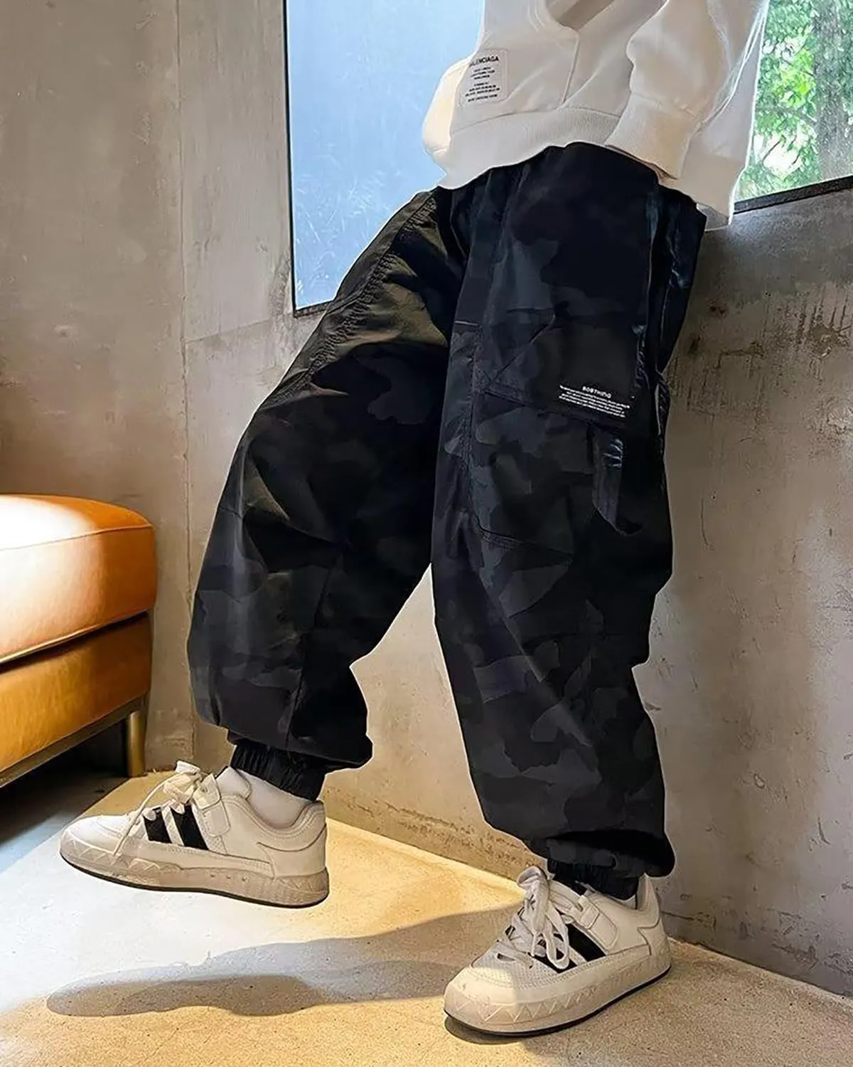 BINPAW Boys Camo Cargo Pants Youth Kids Elastic Waist Casual Jogging Trousers with Pockets 5-14 Years