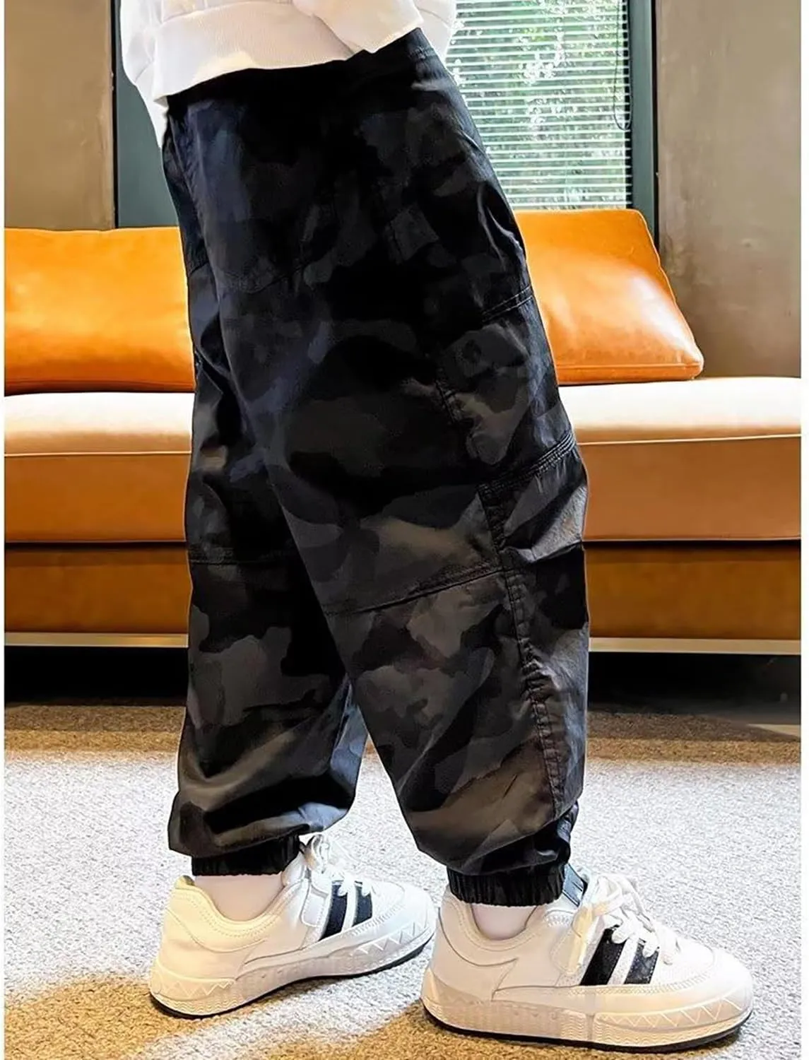 BINPAW Boys Camo Cargo Pants Youth Kids Elastic Waist Casual Jogging Trousers with Pockets 5-14 Years