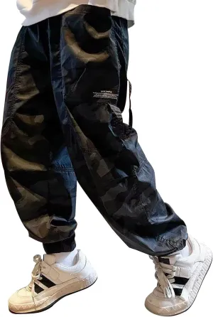 BINPAW Boys Camo Cargo Pants Youth Kids Elastic Waist Casual Jogging Trousers with Pockets 5-14 Years