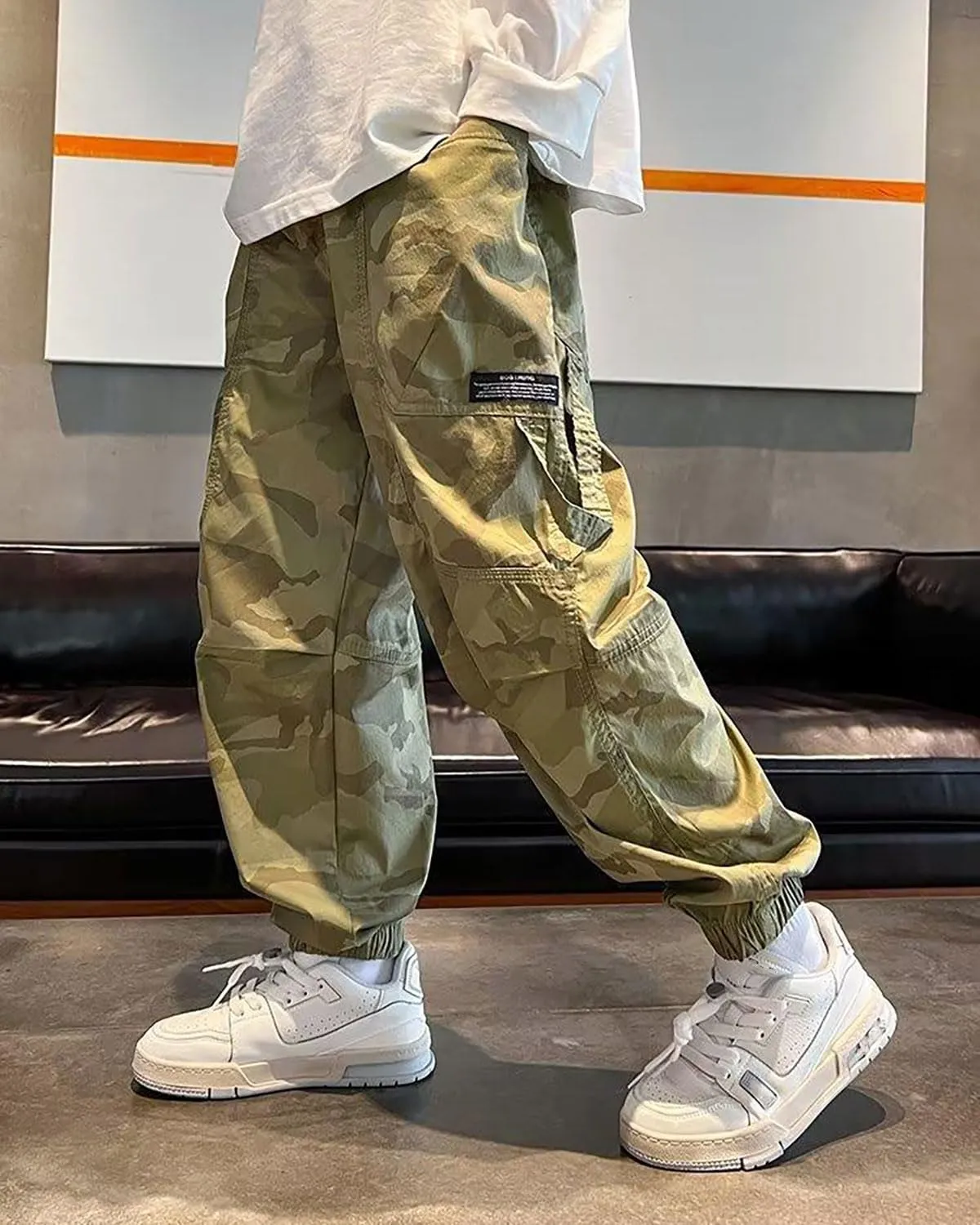 BINPAW Boys Camo Cargo Pants Youth Kids Elastic Waist Casual Jogging Trousers with Pockets 5-14 Years