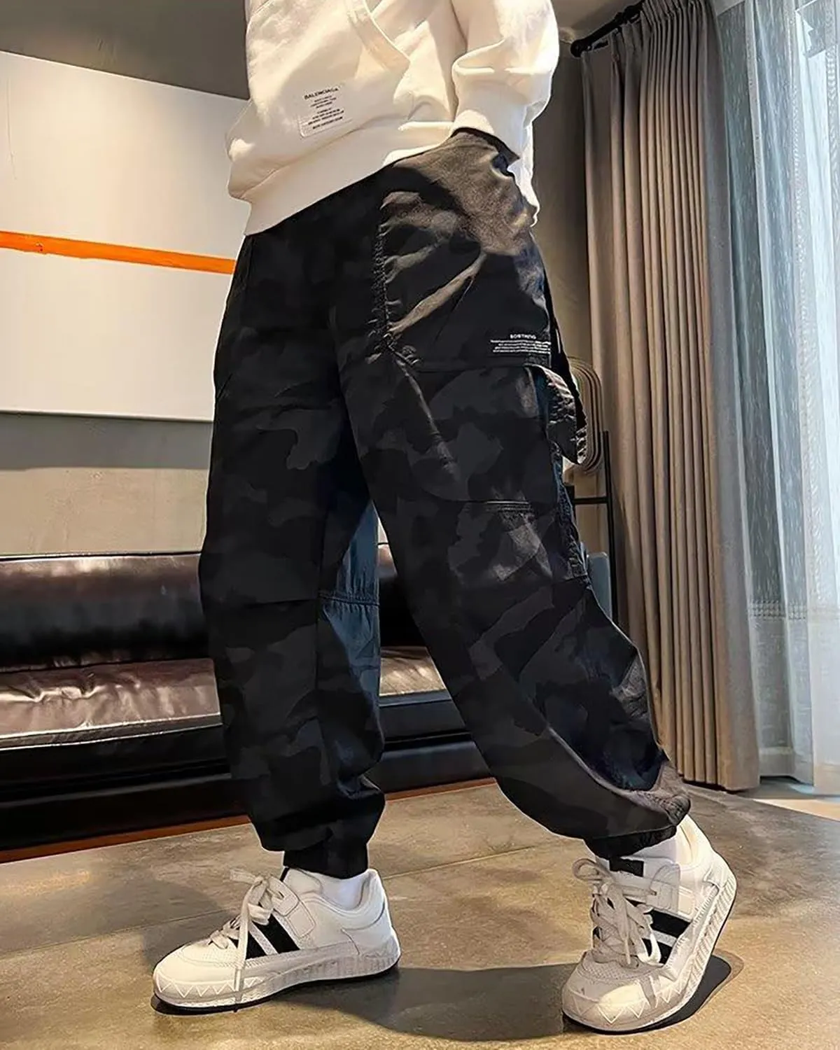 BINPAW Boys Camo Cargo Pants Youth Kids Elastic Waist Casual Jogging Trousers with Pockets 5-14 Years