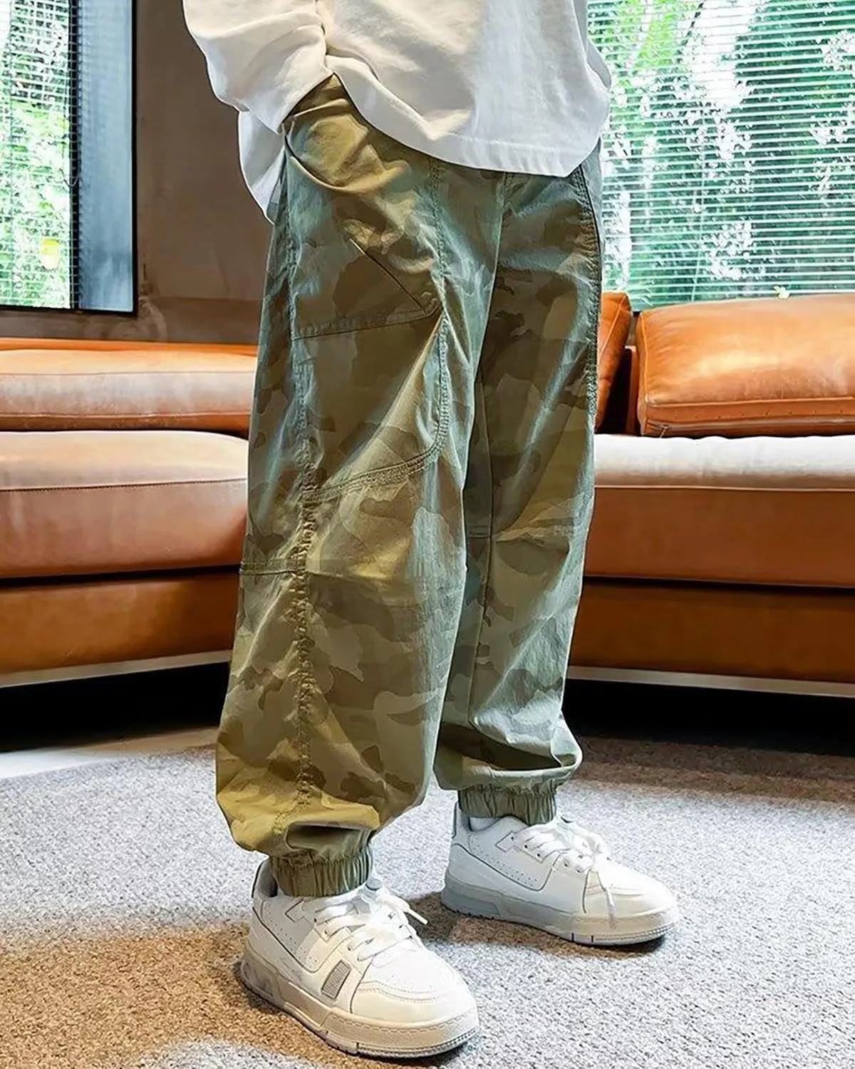 BINPAW Boys Camo Cargo Pants Youth Kids Elastic Waist Casual Jogging Trousers with Pockets 5-14 Years