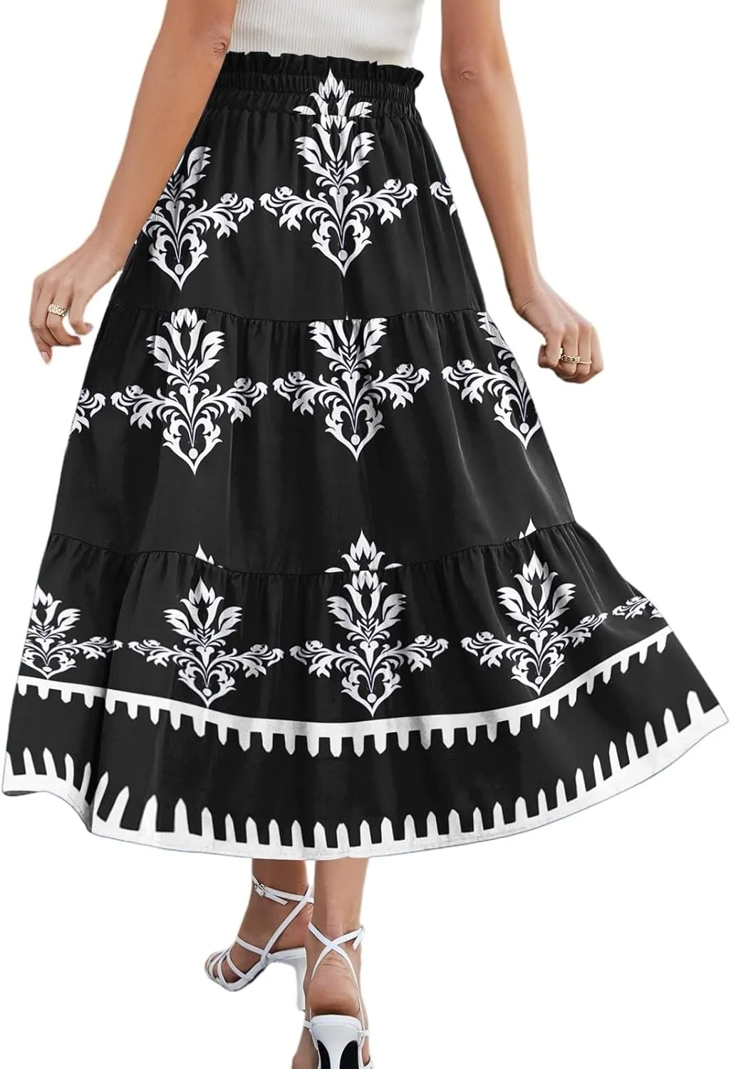 Boho Dresses for Women 2025 Loose Casual Trendy Floral Print Elastic Waist Lightweight Hawaiian Maxi Skirts, S-2XL