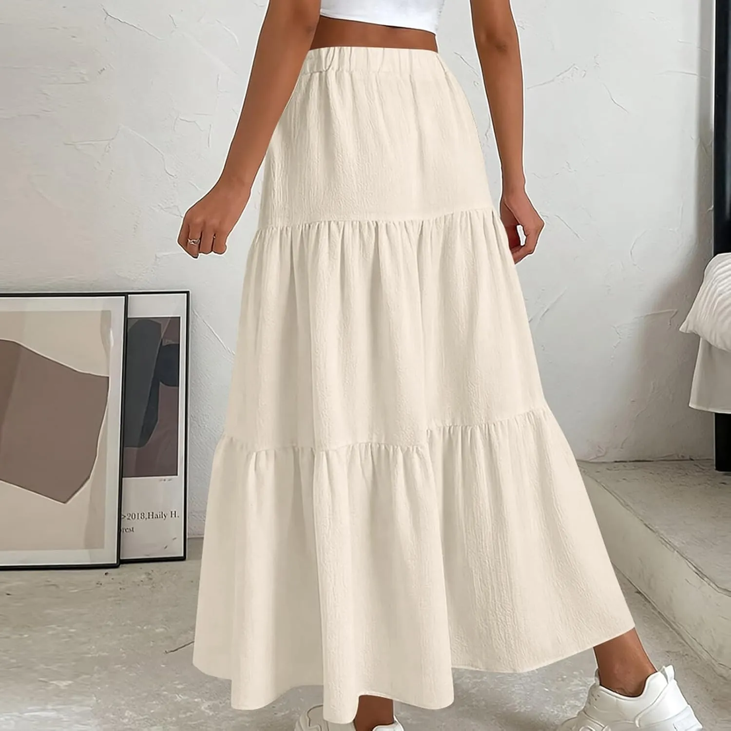 Boho Skirts Women Maxi Flowy Summer Skirts Tie Front High Waisted Tiered Long Skirts for Beach Vacation Cruise Wear