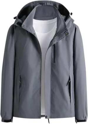 Bomber Jacket Men, Men's Lightweight Windbreaker Rain Jacket Raincoat with Detachable Hood for Hiking Gym Activewear