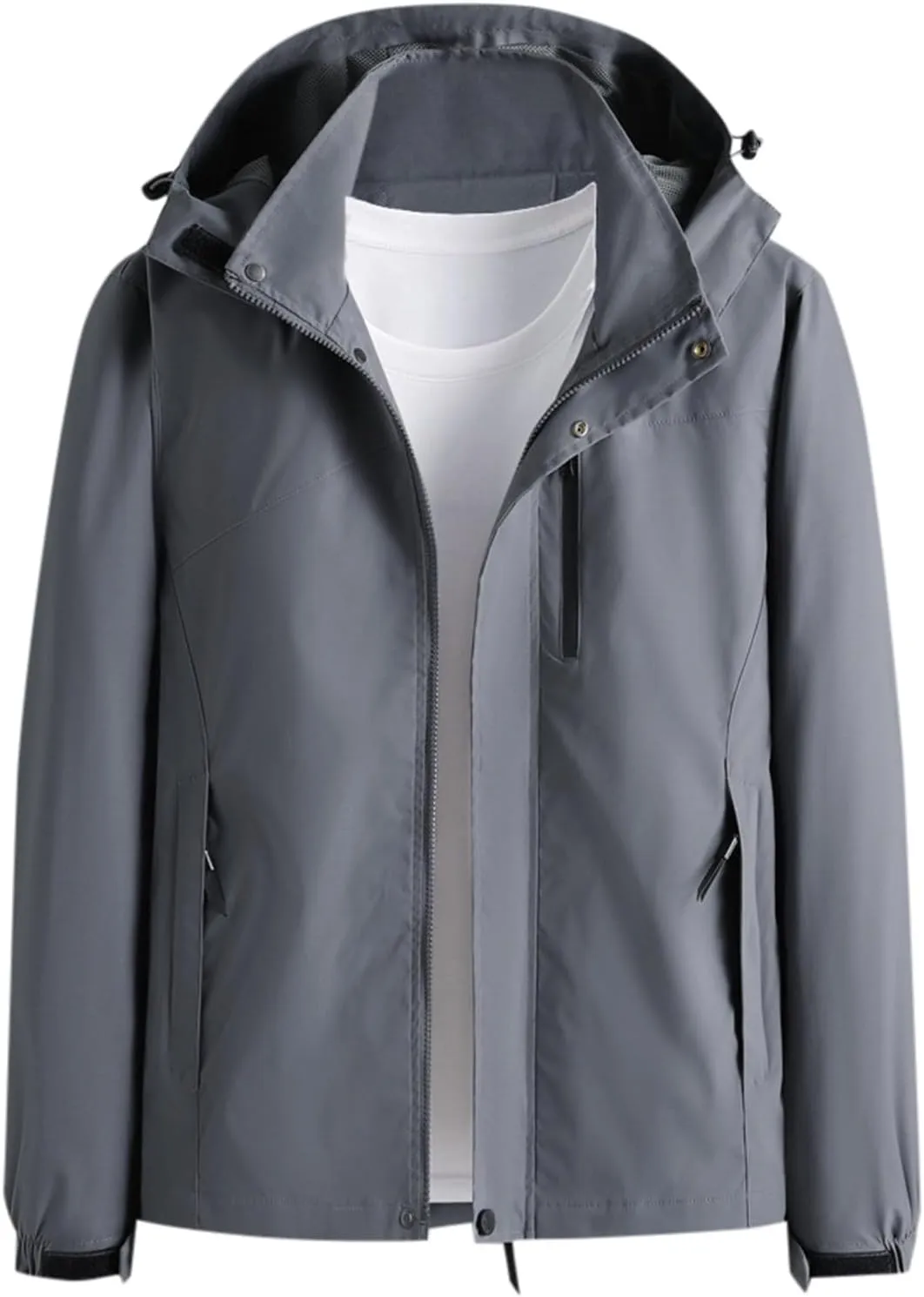 Bomber Jacket Men, Men's Lightweight Windbreaker Rain Jacket Raincoat with Detachable Hood for Hiking Gym Activewear