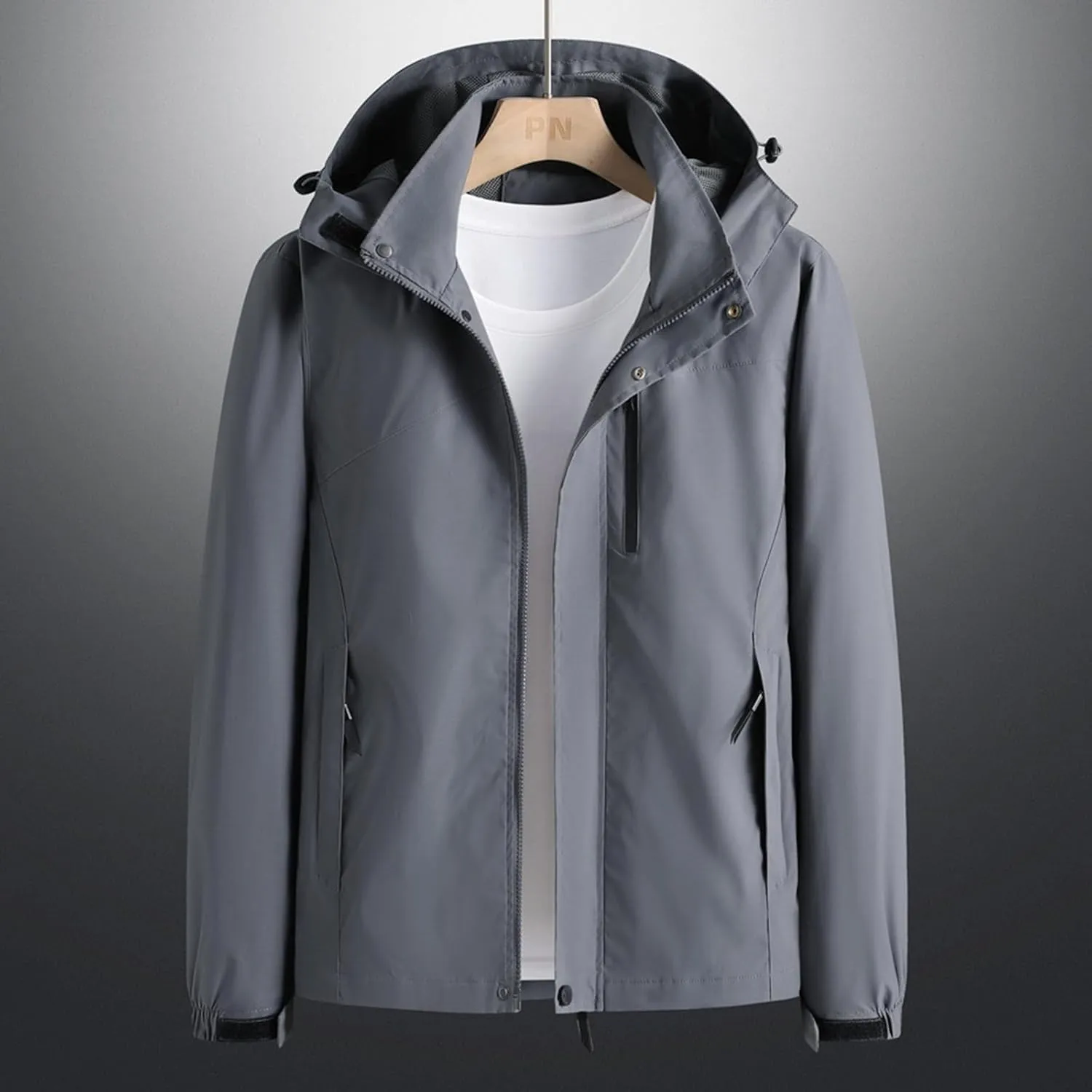 Bomber Jacket Men, Men's Lightweight Windbreaker Rain Jacket Raincoat with Detachable Hood for Hiking Gym Activewear
