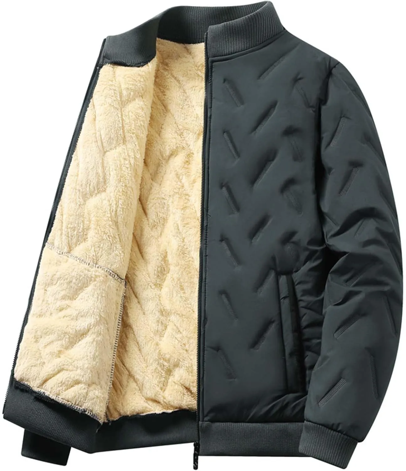 BTDECLAR Men's Full Zip Jacket Winter Coats Warm Sherpa Lined Long Sleeve Softshell Bomber Jacket Windbreaker Padded Outwear