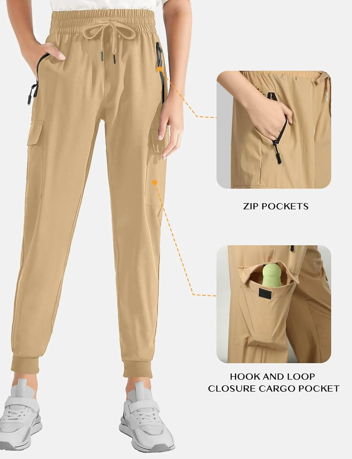 Buauty Women's Hiking Pants - Lightweight Quick Dry Cargo Joggers with Pockets, Elastic Waist for Outdoor and Travel