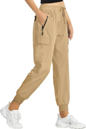 Buauty Women's Hiking Pants - Lightweight Quick Dry Cargo Joggers with Pockets, Elastic Waist for Outdoor and Travel