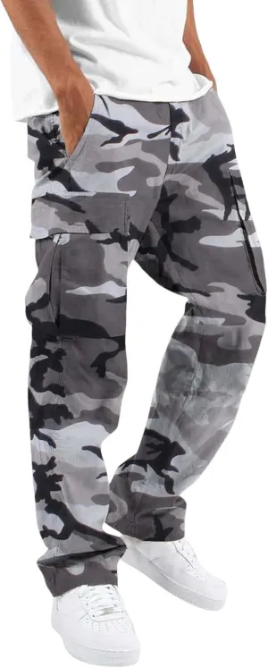 Camo Pants for Men Casual Camouflage Print Cargo Pants Stretch Elastic Waist Tapered Climbing Trousers with Pockets