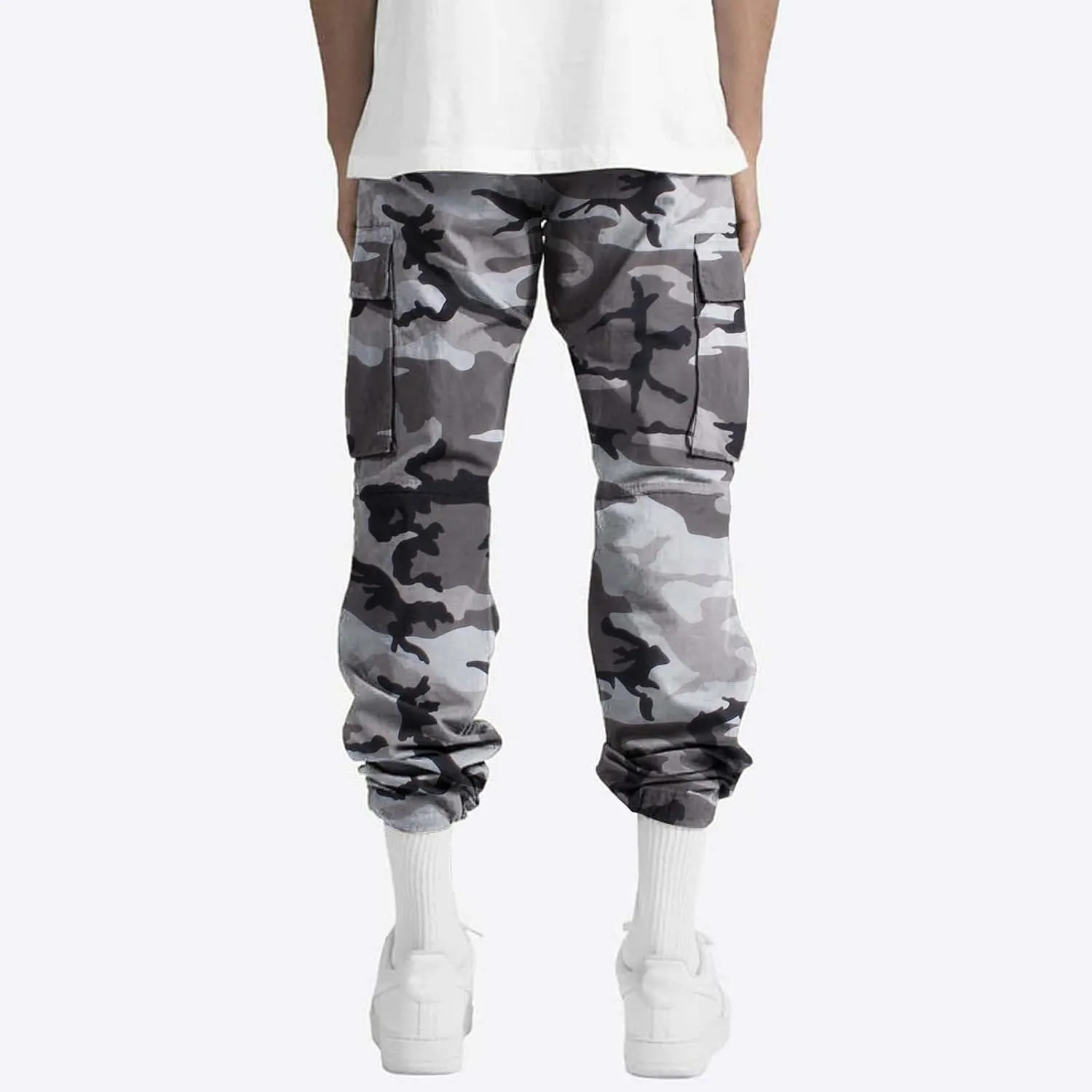 Camo Pants for Men Casual Camouflage Print Cargo Pants Stretch Elastic Waist Tapered Climbing Trousers with Pockets