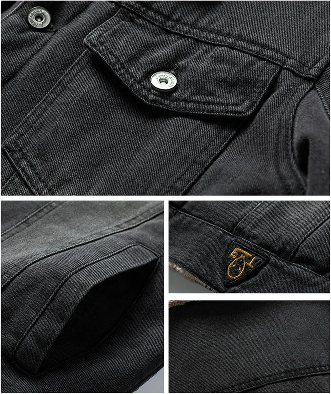 Canbebig Men's Lapel Sherpa Fleece Lined Denim Jacket Thicken Warm Coats Casual Button Down Trucker Jackets Coat Outerwear