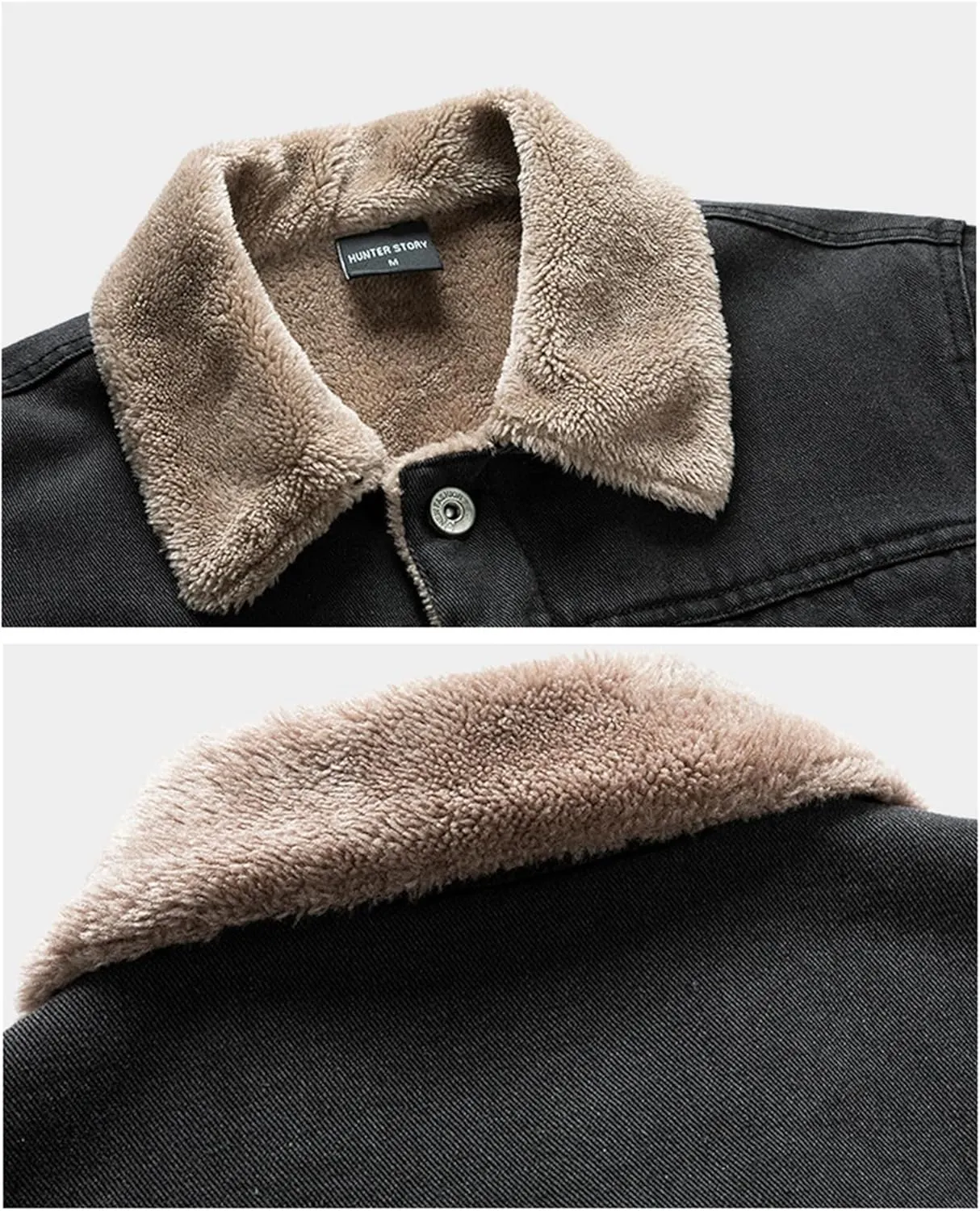 Canbebig Men's Lapel Sherpa Fleece Lined Denim Jacket Thicken Warm Coats Casual Button Down Trucker Jackets Coat Outerwear