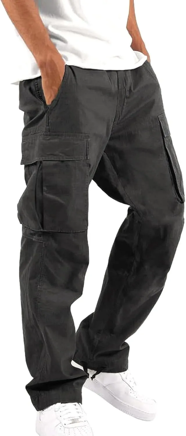 Cargo Pants Waist Color Sports Hat Multi Woven Pocket Foot Rope Solid Hiking Outdoor Track Jogging Sweatpants Pants