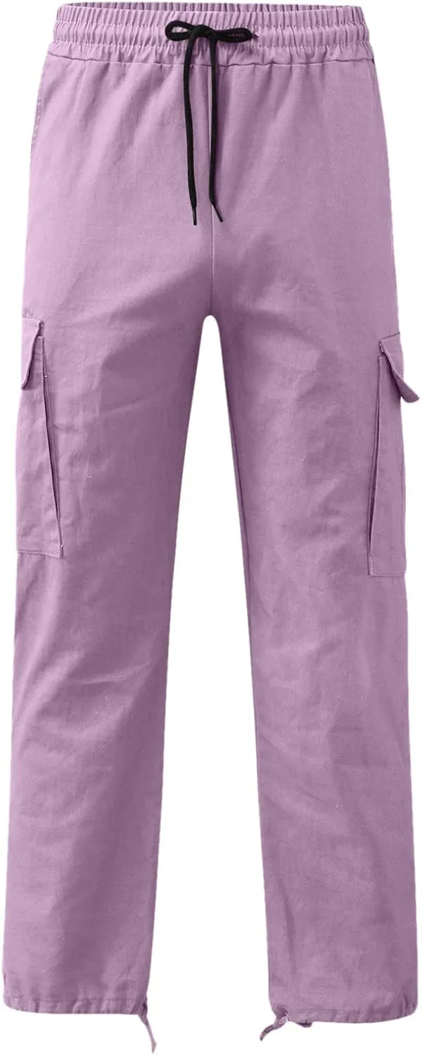 Cargo Pants Waist Color Sports Hat Multi Woven Pocket Foot Rope Solid Hiking Outdoor Track Jogging Sweatpants Pants