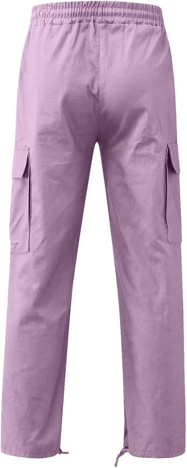 Cargo Pants Waist Color Sports Hat Multi Woven Pocket Foot Rope Solid Hiking Outdoor Track Jogging Sweatpants Pants