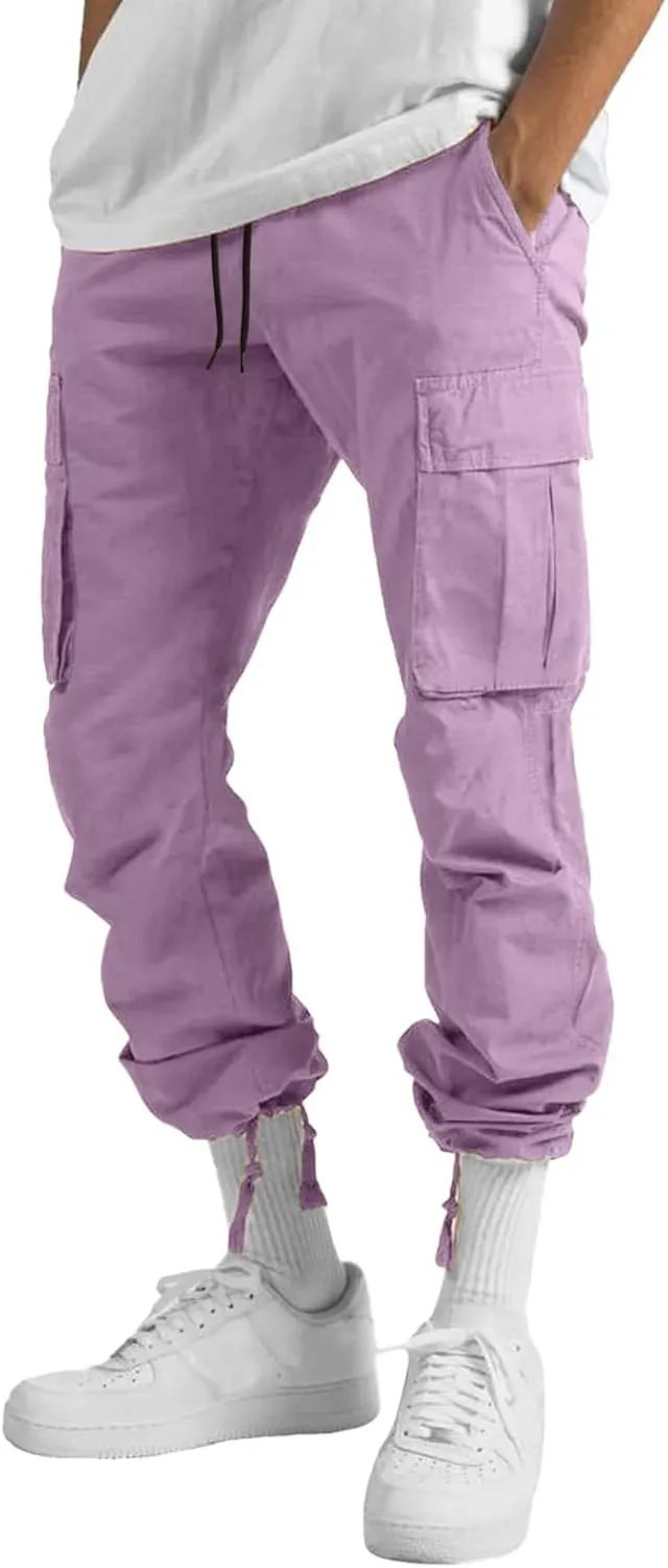 Cargo Pants Waist Color Sports Hat Multi Woven Pocket Foot Rope Solid Hiking Outdoor Track Jogging Sweatpants Pants