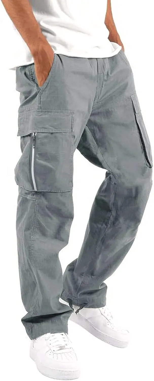 Cargo Pants Waist Color Sports Hat Multi Woven Pocket Foot Rope Solid Hiking Outdoor Track Jogging Sweatpants Pants