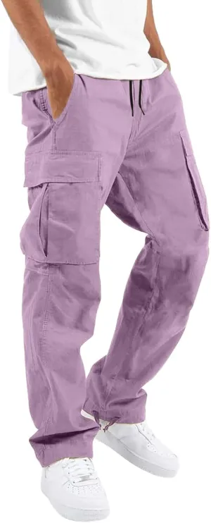 Cargo Pants Waist Color Sports Hat Multi Woven Pocket Foot Rope Solid Hiking Outdoor Track Jogging Sweatpants Pants
