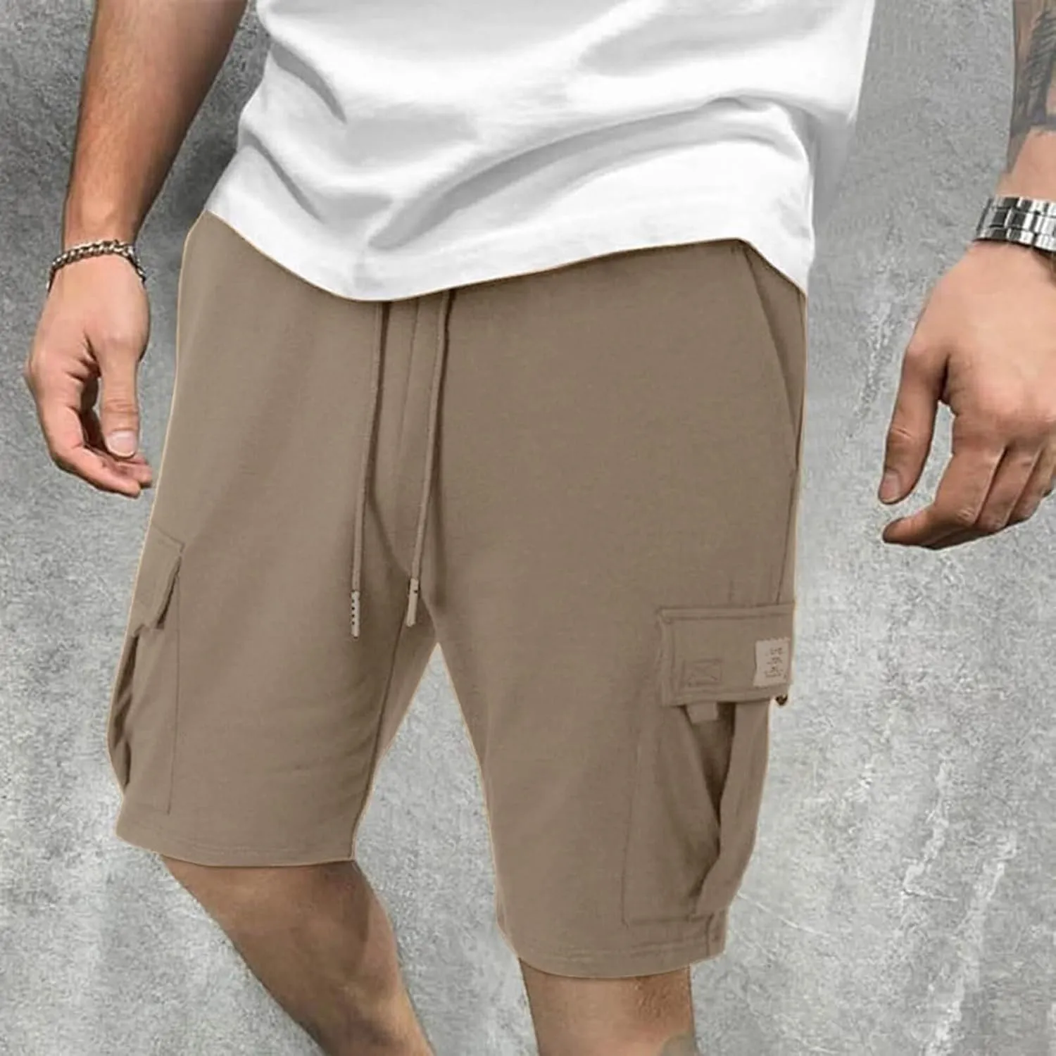 Cargo Shorts for Men Casual Summer Sweat Shorts Elastic Waist Drawstring Workout Athletic Hiking Gym Short with Pockets
