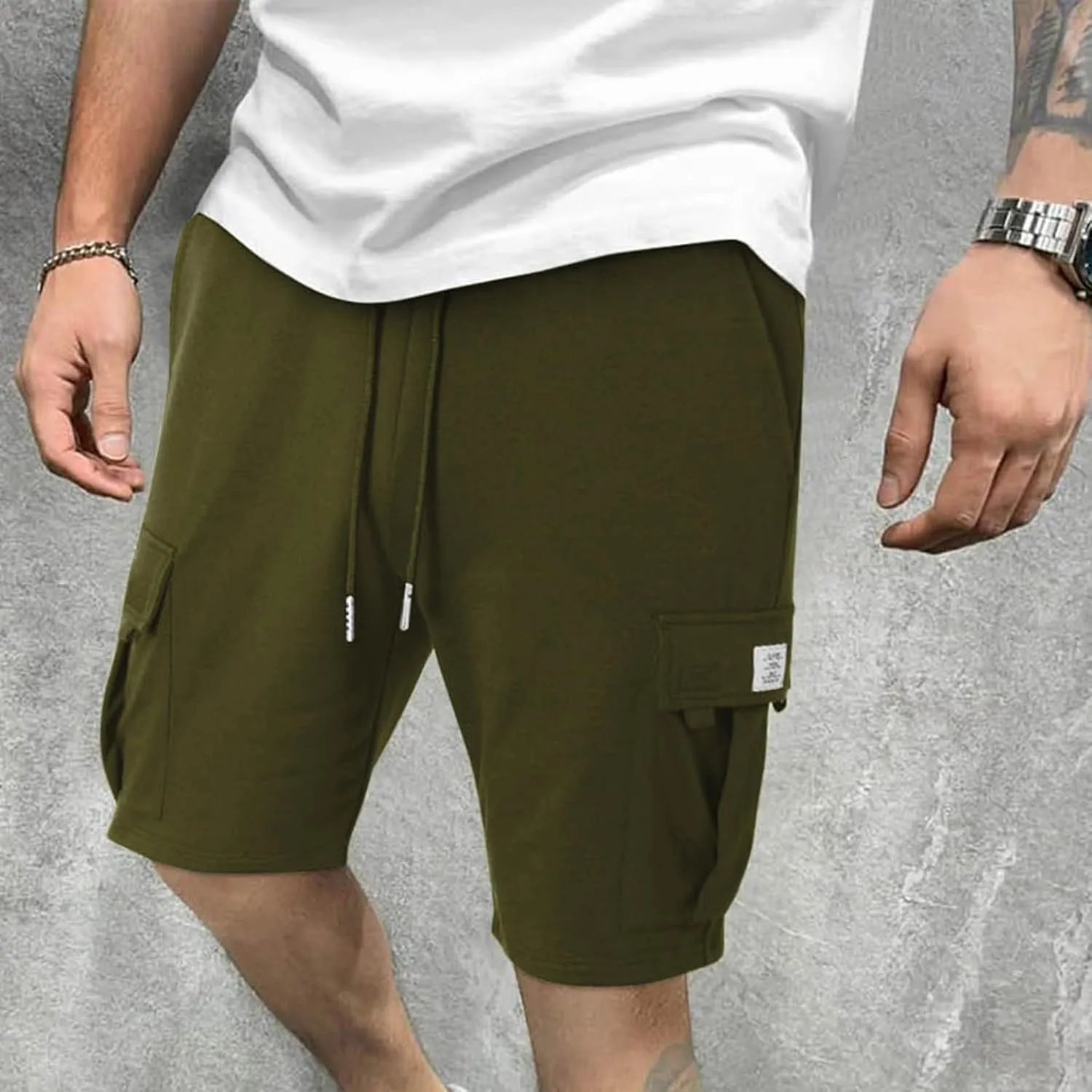 Cargo Shorts for Men Casual Summer Sweat Shorts Elastic Waist Drawstring Workout Athletic Hiking Gym Short with Pockets