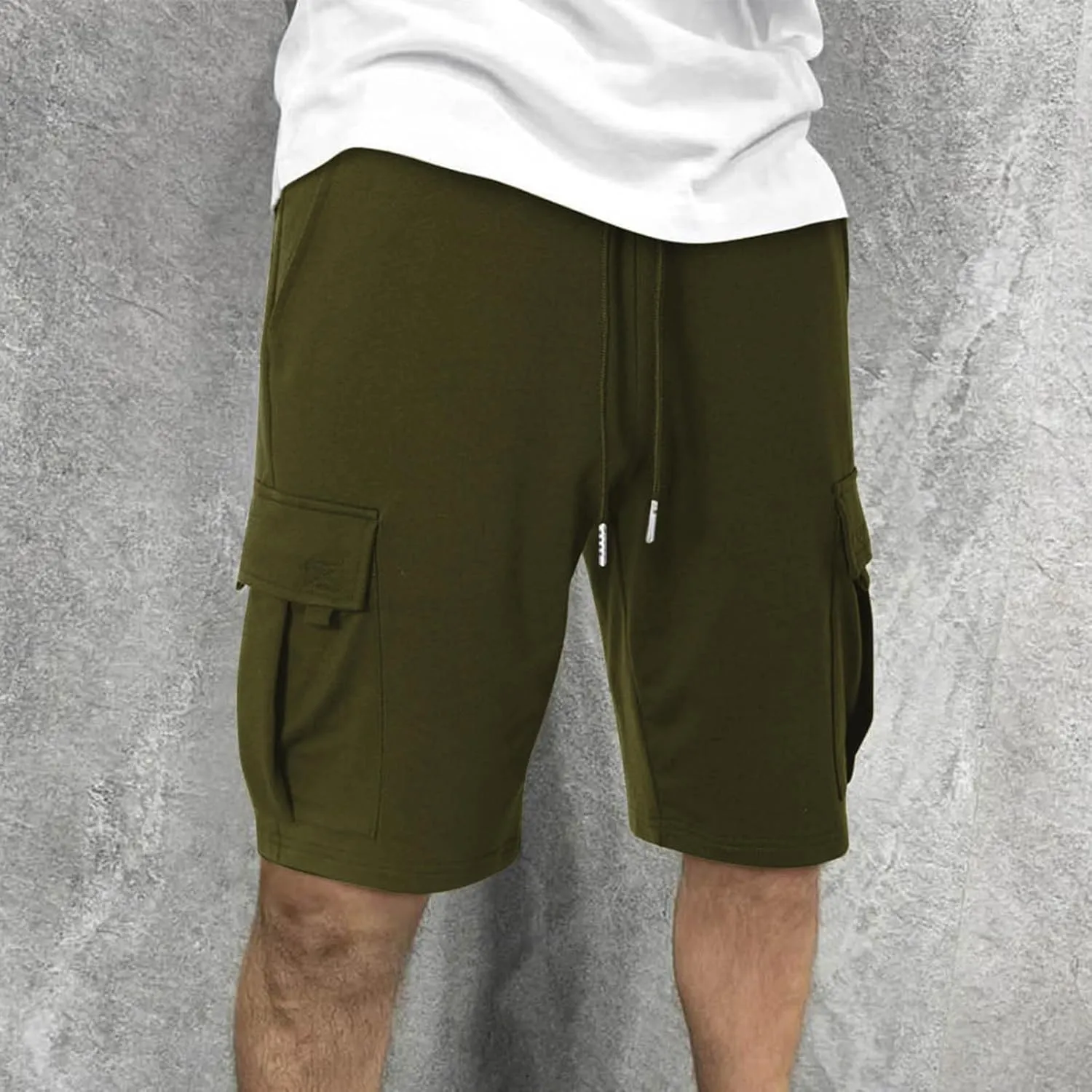 Cargo Shorts for Men Casual Summer Sweat Shorts Elastic Waist Drawstring Workout Athletic Hiking Gym Short with Pockets